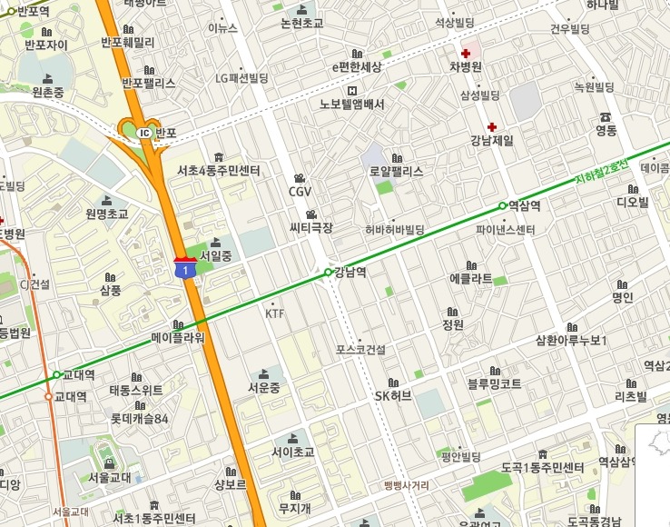기존 지도로 본 강남역
